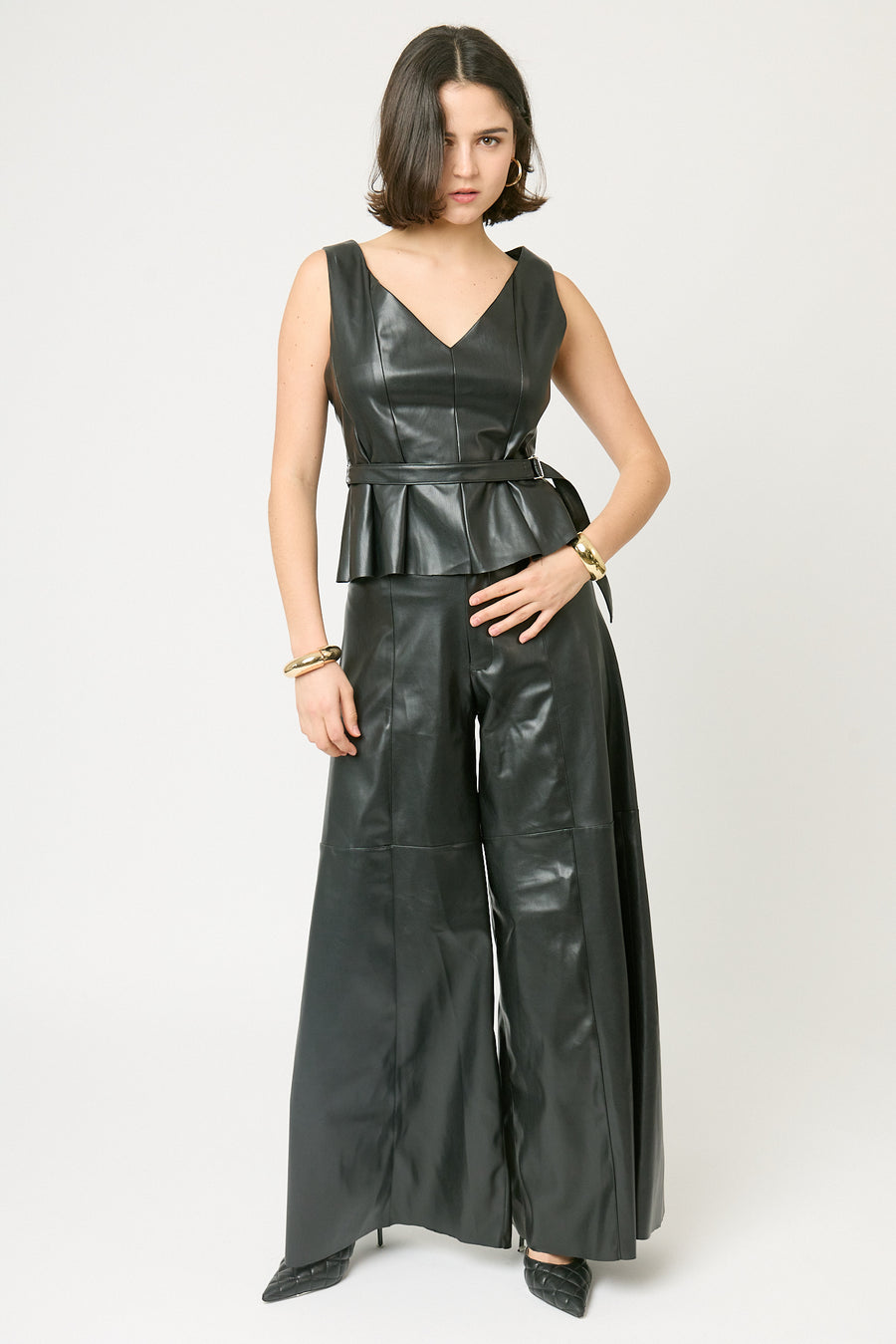 Pantalón ancho efecto piel