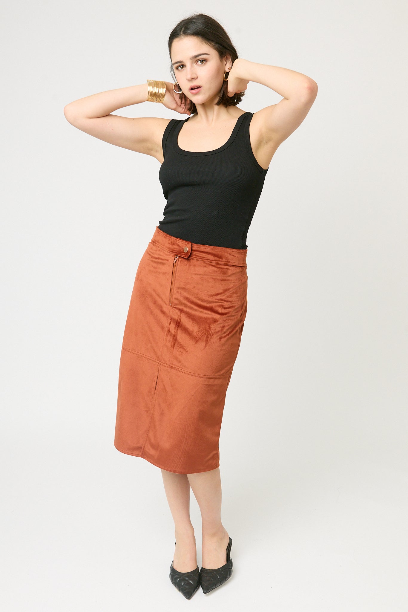 Falda midi terciopelo