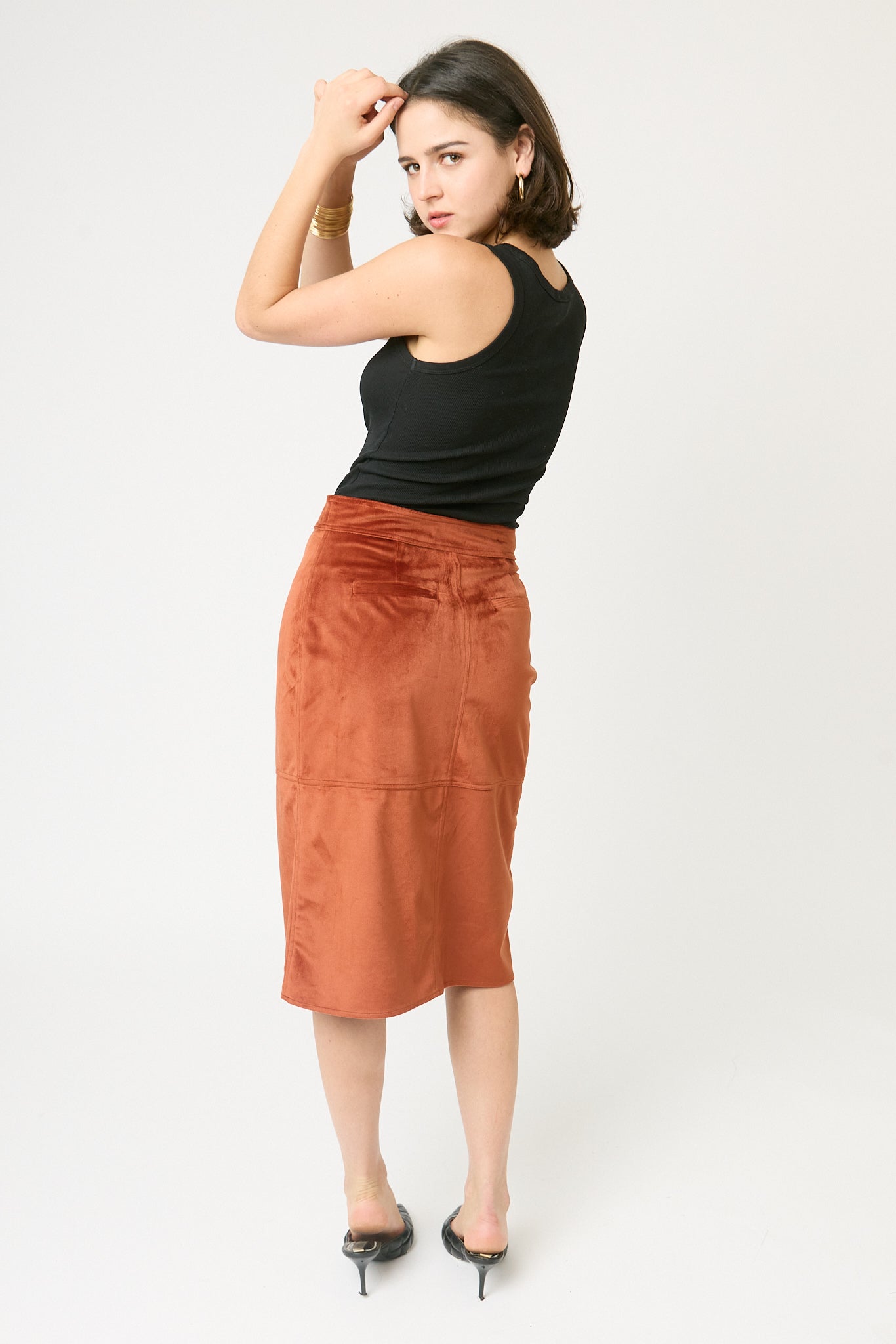Falda midi terciopelo